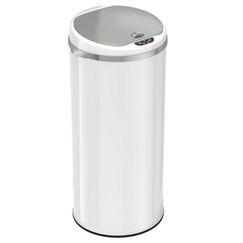 iTouchless Sensor Kitchen Trash Can with AbsorbX Odor Filter Round 13 Gallon White Stainless Steel, 1 of 7