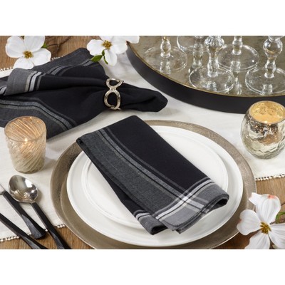 Black and Gray Cotton Plaid Border Table Napkins, Set of 4