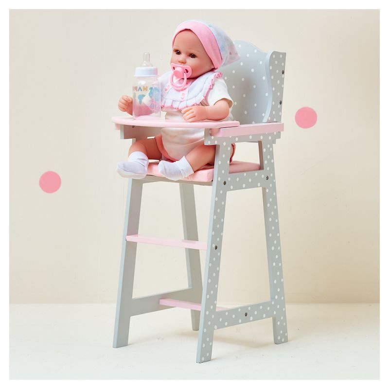 Olivia's Little World - Baby Doll Furniture - Baby High Chair (Gray Polka Dots), 4 of 8