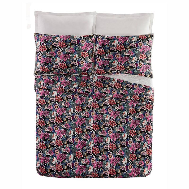 Vera Bradley 3pc Lanai Floral Quilt Set Black/Pink, 4 of 8