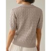 Women's Cable Short Sleeve Sweaters Tops Solid Lapel V Neck Cable Knit Casual Soft Pullover Shirt - 3 of 4