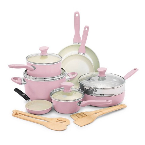 NutriChef 11-Piece Pink Diamond Pattern Aluminum Kitchen Cookware