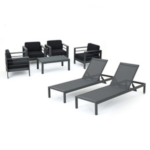 Christopher Knight Home Cape Coral Outdoor Aluminum 6 Seater Club Chair Chat Set with Chaise Lounges - 1 of 4