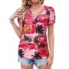 Nlife Womens Puff Short Sleeve Hawaiian Shirts Floral Tropic Printed Pleated V Neck Summer Casual T-Shirt Trendy Boho Blouses Tops - 2 of 4