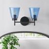 Dewdrop 2-Light Bathroom Vanity Light Black Wall Sconce with Blue Seeded Glass Shades for Bedroom Hallway - 2 of 4