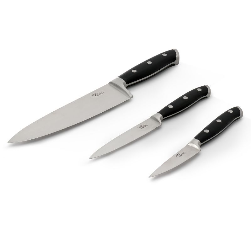 Our Table 3 Piece Triple Riveted High Carbon Stainless Steel Cutlery Starter Set in Black, 2 of 6