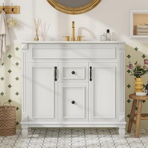 Kumasinova 36" White Bathroom Vanity,Storage Cabinet with Sink,2 Soft-Close Doors,2 Drawers,Modern Farmhouse Style Ceramic Sink Vanity for Bathroom - 1 of 1