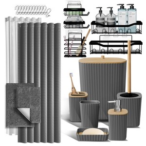 Bathroom Accessories Set with Shower Caddy and Bath Rugs - 27PC Bathroom Accessory Set with Shower Caddies & Bath Rugs, Shower Curtain Set - 1 of 4