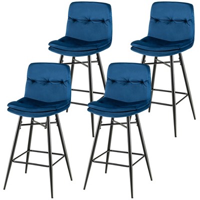 Tangkula 4 PCS Velvet Bar Stools Bar Height Dining Chairs w/ Metal Legs Kitchen