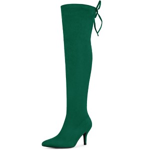 Allegra K Women's Stiletto Heels Back Bow Over the Knee Thigh High Sock Boots - 1 of 4