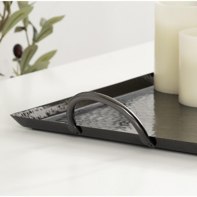 Sanzo Pewter Hammered Metal Rectangular Tray with Handles