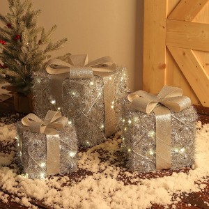 Set of 3 Christmas Lighted Gift Boxes, Pre-Lit Gift Present Boxes with Ribbons and Bows - 1 of 4