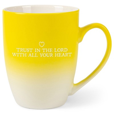 Elanze Designs Trust In The Lord With All Your Heart Two Toned Ombre Matte Yellow and White 12 ounce Ceramic Stoneware Coffee Cup Mug