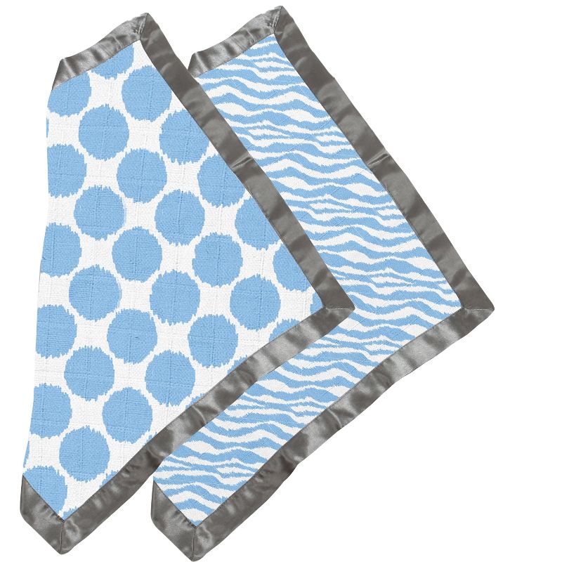 Bacati - Ikat Blue/Gray Dots/Zebra Muslin 2 pc Security Blankets, 2 of 10