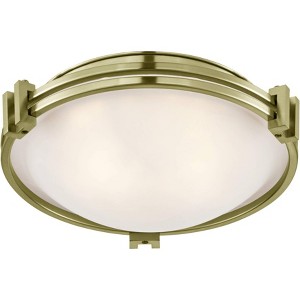 Possini Euro Design Deco Modern Ceiling Light Flush Mount Fixture 12 3/4" Wide Warm Brass 2-Light Satin White Glass for Bedroom Kitchen Living Room - 1 of 4