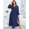 Coolmee Women Plus Size Crossover V Neck Long Sleeve Hem Slit Ruffle Flowy Maxi Wedding Guest Vacation Dress - 4 of 4