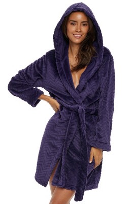 Adr Women's Classic Plush Robe, Chevron Textured Short Hooded Bathrobe  Steel Gray Large : Target