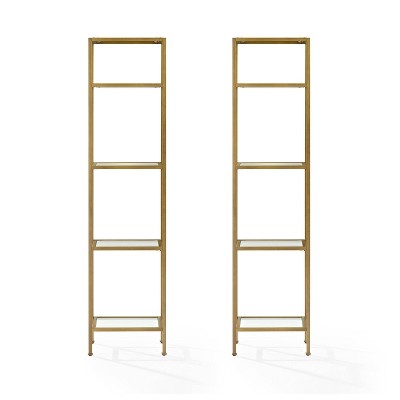 Aimee 73" Gold Steel and Glass Narrow Etagere