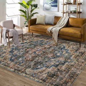 Vintage Area Rug – Washable Low-Pile Carpet, Non-Slip Soft Floor Rug for Living Room, Bedroom & Dining Room - 1 of 4