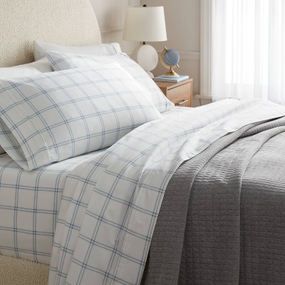 Queen 400 Thread Count Performance Sheet Set Blue Plaid - Thumbnail 3