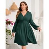 YesFashion Women's Plus Size Dress Long Sleeve V Neck Front Knotted Elastic Elegant Dress Knee Length Midi Dress - 3 of 4