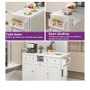 Kitchen Island With Double Tilt Out Trash Can Storage Cabinet & Drop Leaf Large Rolling With Power Outlets Hidden 10 Gallon Garbage Bin Storage - 4 of 4