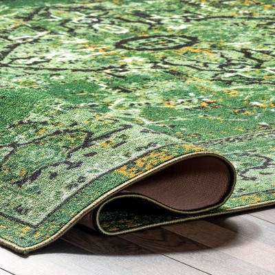 Handmade Easy-Care Green Synthetic 4' x 6' Rectangular Rug