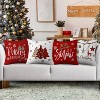 Lomsoe 4pcs Christmas Throw Pillow Covers, Red White Christmas Trees Brown Snowflakes Stars Merry Bright Let It Snow Merry Christmas, Zip Closure - 2 of 4