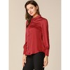 INSPIRE CHIC Women's Puff Long Sleeve Point Collar Vintage Button Work Satin Shirt - 4 of 4