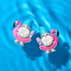 Ross-Simons 6.5-7mm Cultured Pearl and Multicolored Enamel Flamingo Floatie Gnome Earrings in Sterling Silver - 3 of 4