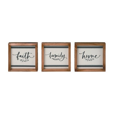 Transpac Wood Ticking Stripe Block Decor Set of 3 Spring Home Decorations