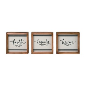 Transpac Wood Ticking Stripe Block Decor Set of 3 Spring Home Decorations - 1 of 1