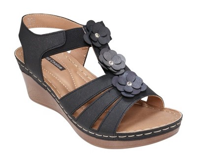 GC Shoes Beck Elastic Flower Comfort Slingback Wedge Sandals