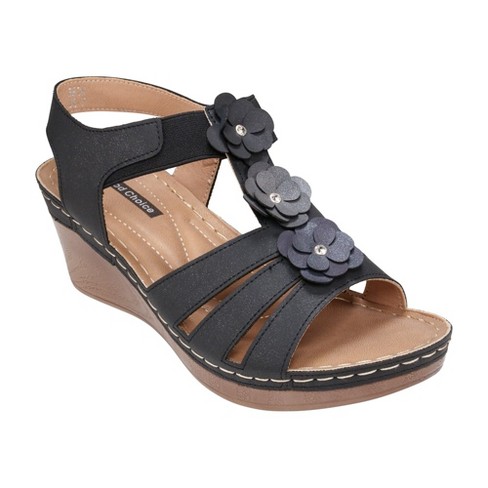 Women's Platform Wedge Sandals, Open Toe Elastic Cross Strap Slip On Heels,  Wood Grain Slingback Sandals