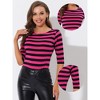 INSPIRE CHIC Women's Stripes Casual Basic Elbow Sleeves Boat Neck Slim Fit T-Shirts - 2 of 4