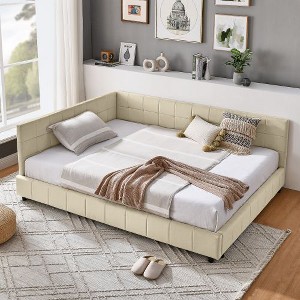 CAVINAS Velvet Upholstered Sofa Bed Frame, Mid-Century Full Daybed Frame, Sturdy Eucalyptus Wood, Beds with Headboards, for Bedroom & Living Room - 1 of 4