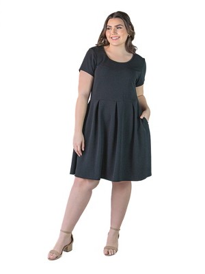 24seven Comfort Apparel Plus Size Scoop Neck Knee Length Pleated Pocket ...