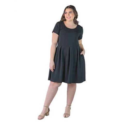 Plus size black dress with clearance pockets