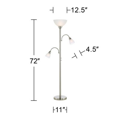 Adjustable Brushed Nickel Floor Lamp with White Glass Shades