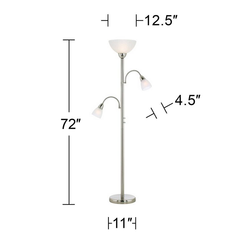 Possini Euro Design Alexei Modern Torchiere Floor Lamp with Side Lights 72" Tall Brushed Nickel White Crackle Glass for Living Room Reading Bedroom, 4 of 10