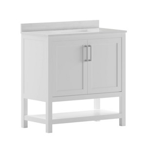 Taylor & Logan 36" Vivien Bathroom Vanity White: Carrara Marble Countertop, Ceramic Sink, Adjustable Shelf - 1 of 4
