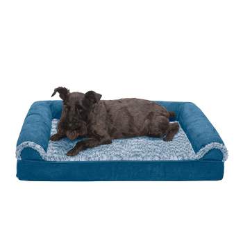 FurHaven Two-Tone Faux Fur & Suede Orthopedic Sofa Dog Bed