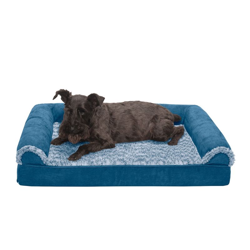 FurHaven Two-Tone Faux Fur & Suede Orthopedic Sofa Dog Bed, 1 of 4