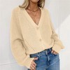 Coolmee Women's Rib Knit Cropped Cardigan Long Sleeve V-Neck Button Down Cardigan Sweater - 2 of 4