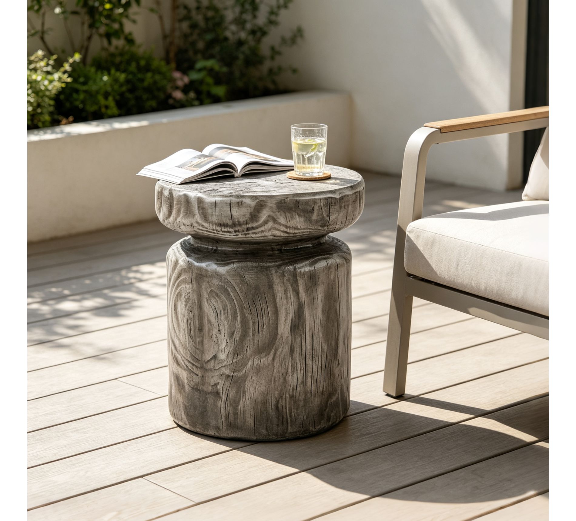 Tree Stump Patio Side Table Weather-Resistant Indoor&Outdoor End Table Accent Table Stool Plant Stand, Gray, No Assembly - ModernLuxe