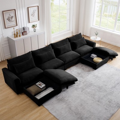Christopher Knight Home Cleveland Luxurious U-Shaped Corduroy 157.5" Sectional Sofa with Storage Ottomans and 4 Waist Pillows