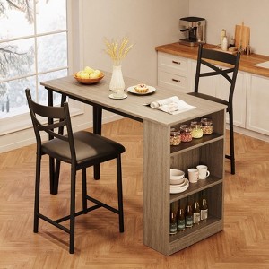 Coolmee Bar Table and Chairs Set, 3 Piece Bar Table Set with with Flip Top Extension and Storage Shelves, Dining Table Set for 2 - 1 of 4