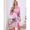 INSPIRE CHIC Women's Midi Robe Silky V-Neck Floral Print Sleepwear Bachelorette Robe Soft Nightgown - 2 of 4
