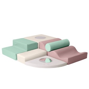 KIDKII 6 Piece Mirror Soft Play Foam Climbing Sensory Blocks Toddler Toy, Pastel - 1 of 4