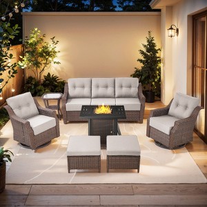 Gymojoy Outdoor Sofa Swivel Chairs with Fire Pit Table Patio Funiture Set - 1 of 4